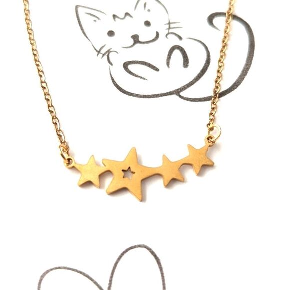 Gold Stars Pendant Charm Design Stainless Steel Necklace - Picture 1 of 8